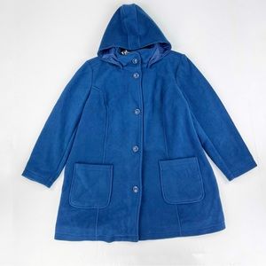 Woman Within Blue Polyester Button Down Long Sleeve Hooded Hoodie Jacket